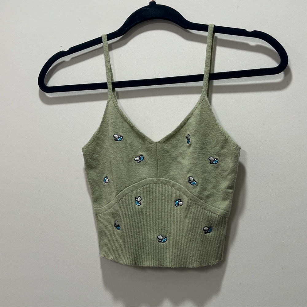 La Hearts Light Green Embroidered Mushroom Cami Size M Y2K Cottagecore Fairycore